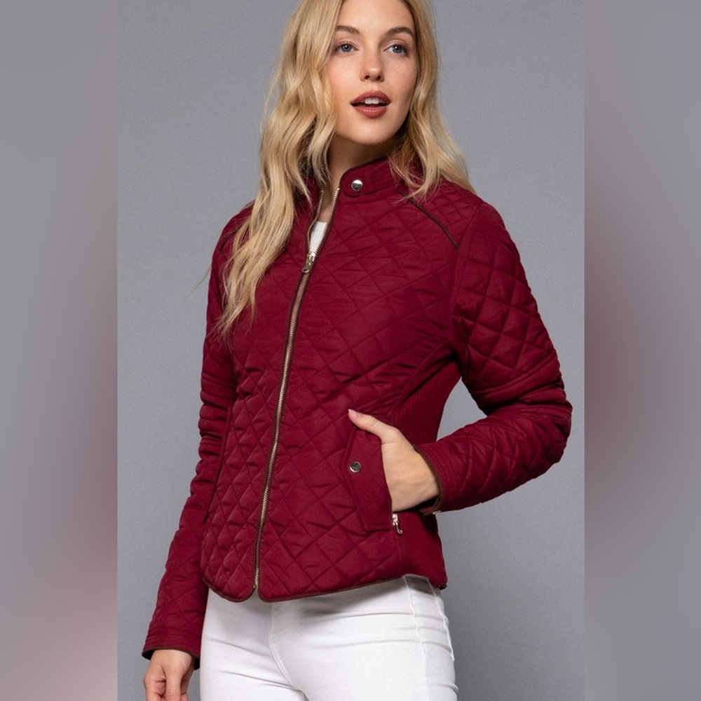 Suede Pipping Rib Quilted Padding Jacket - Picture 2 of 6